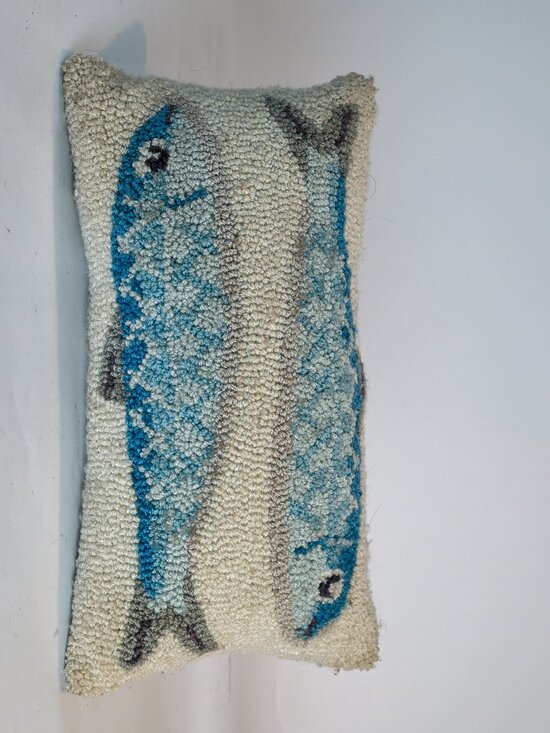 None Other - Hooked Wool Fish Lumbar Pillow Coastal Nautical Beach House Accent Pillow
